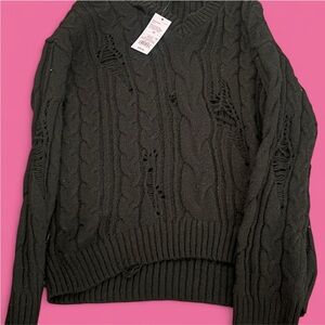Wild Fable Black V-Neck Cable Knit Sweater
